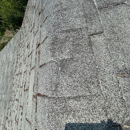 Worn area near the valley where the surface has thinned