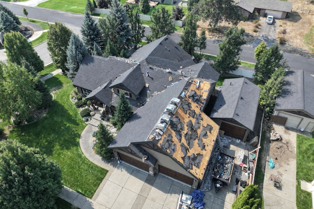 Before: aerial view of roof before replacement