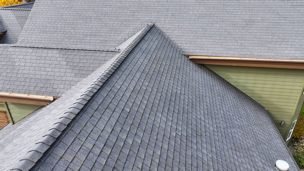 Before: Close-up of aging shingles